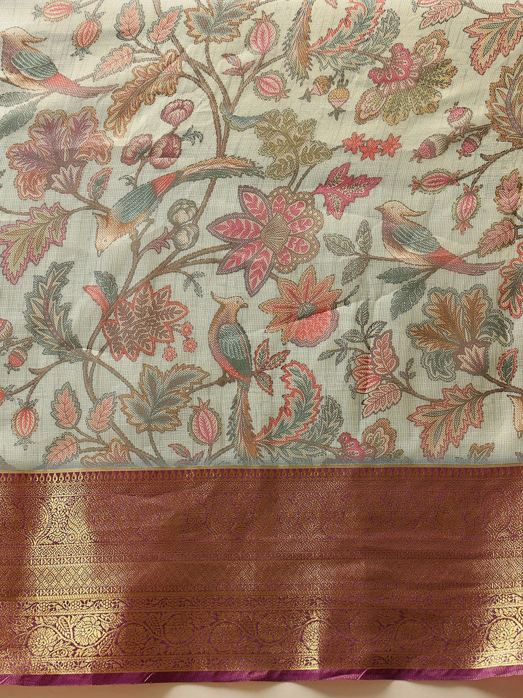 Teal Banarasi Muga Silk Pichwai Digital Printed Saree
