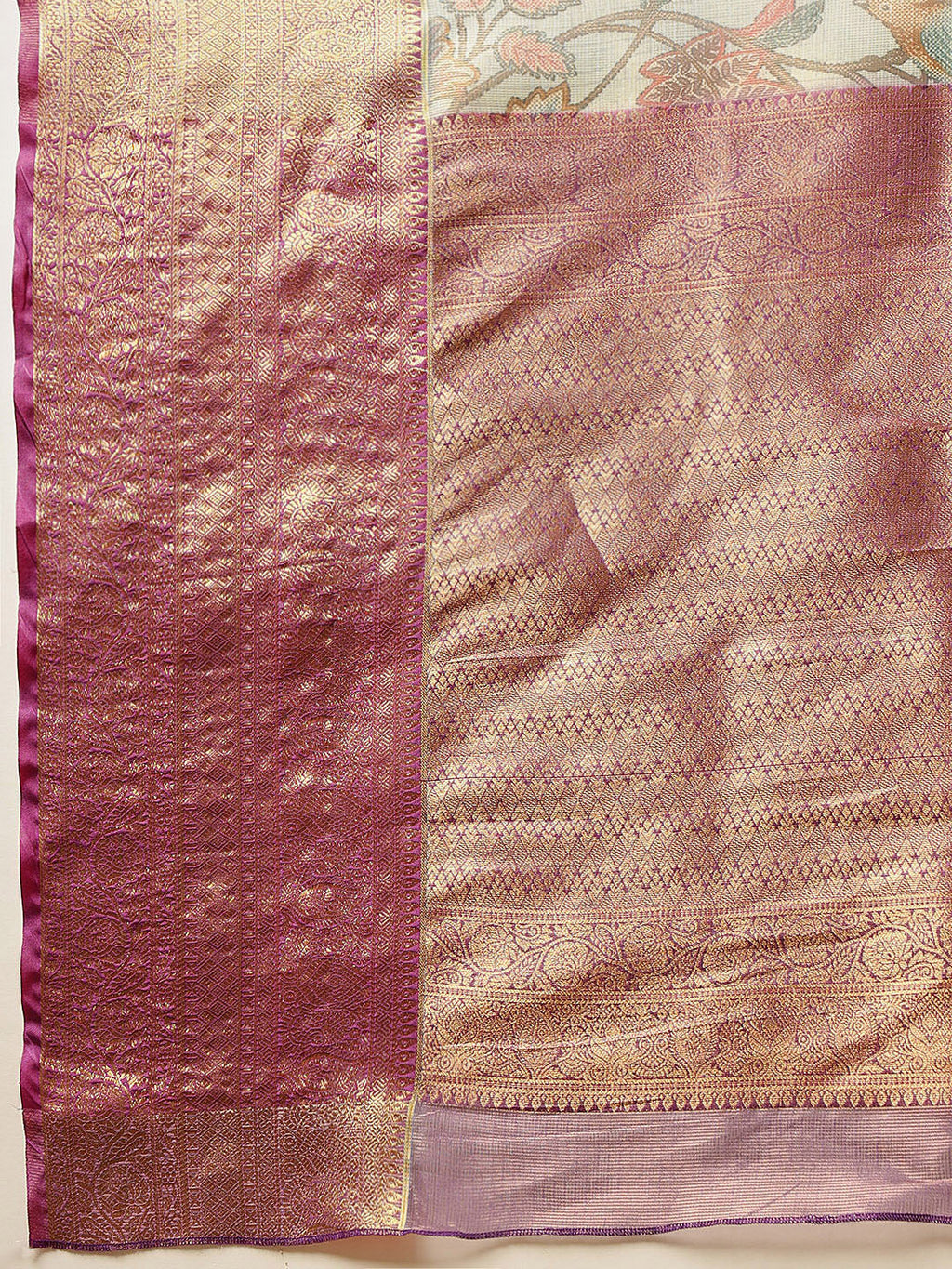Teal Banarasi Muga Silk Pichwai Digital Printed Saree