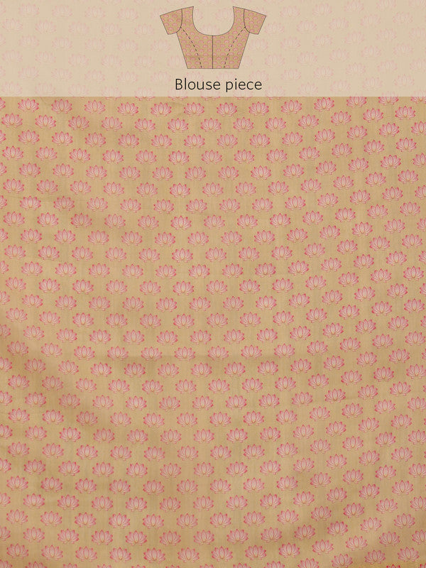 Beige Cotton Blend Digital Print Animal Print Saree