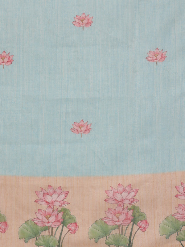Blue Cotton Blend Digital Print Animal Print Saree with Blouse