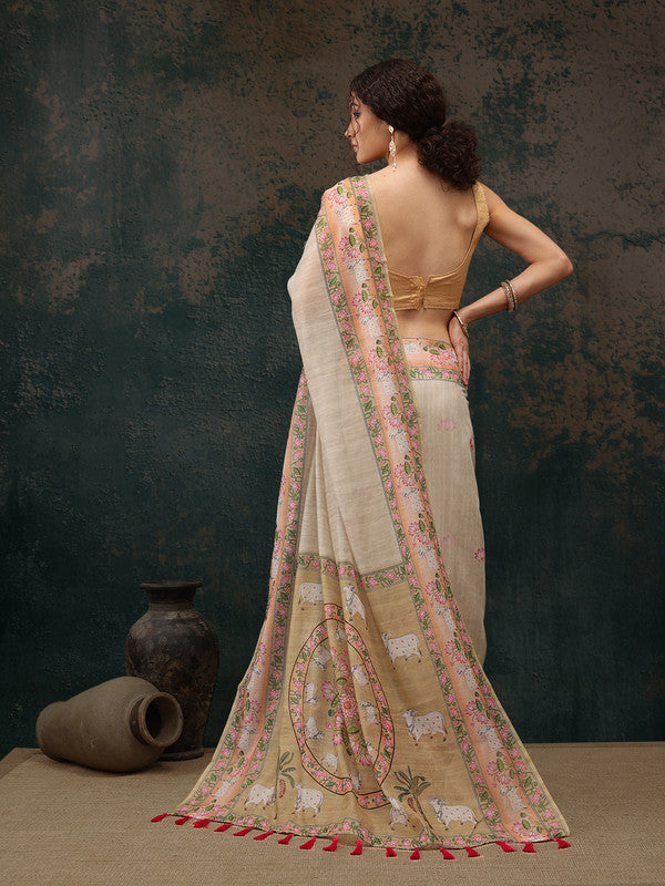 Green Cotton Blend Digital Print Animal Print Saree with Blouse
