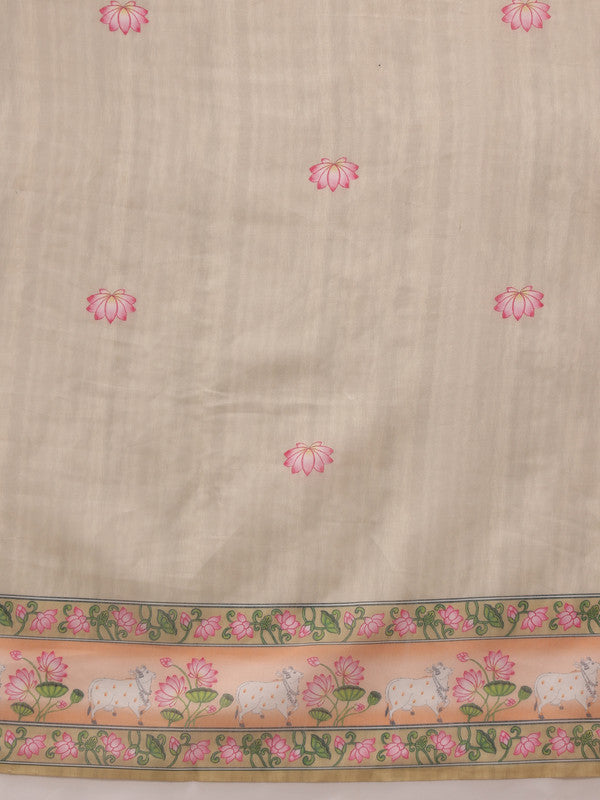 Green Cotton Blend Digital Print Animal Print Saree with Blouse