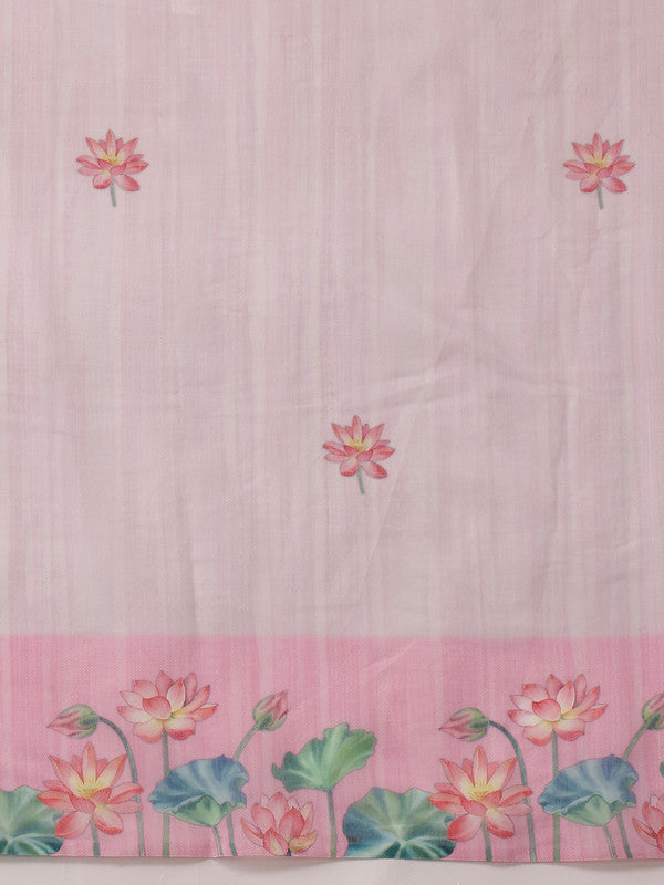 Light Pink Cotton Blend Animal Print Saree with Blouse Piece