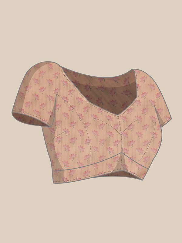Light Pink Cotton Blend Animal Print Saree with Blouse Piece