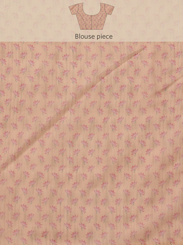 Light Pink Cotton Blend Animal Print Saree with Blouse Piece