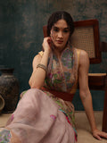 Lavender cotton blend saree with modern digital animal print pattern and unstitched blouse.
