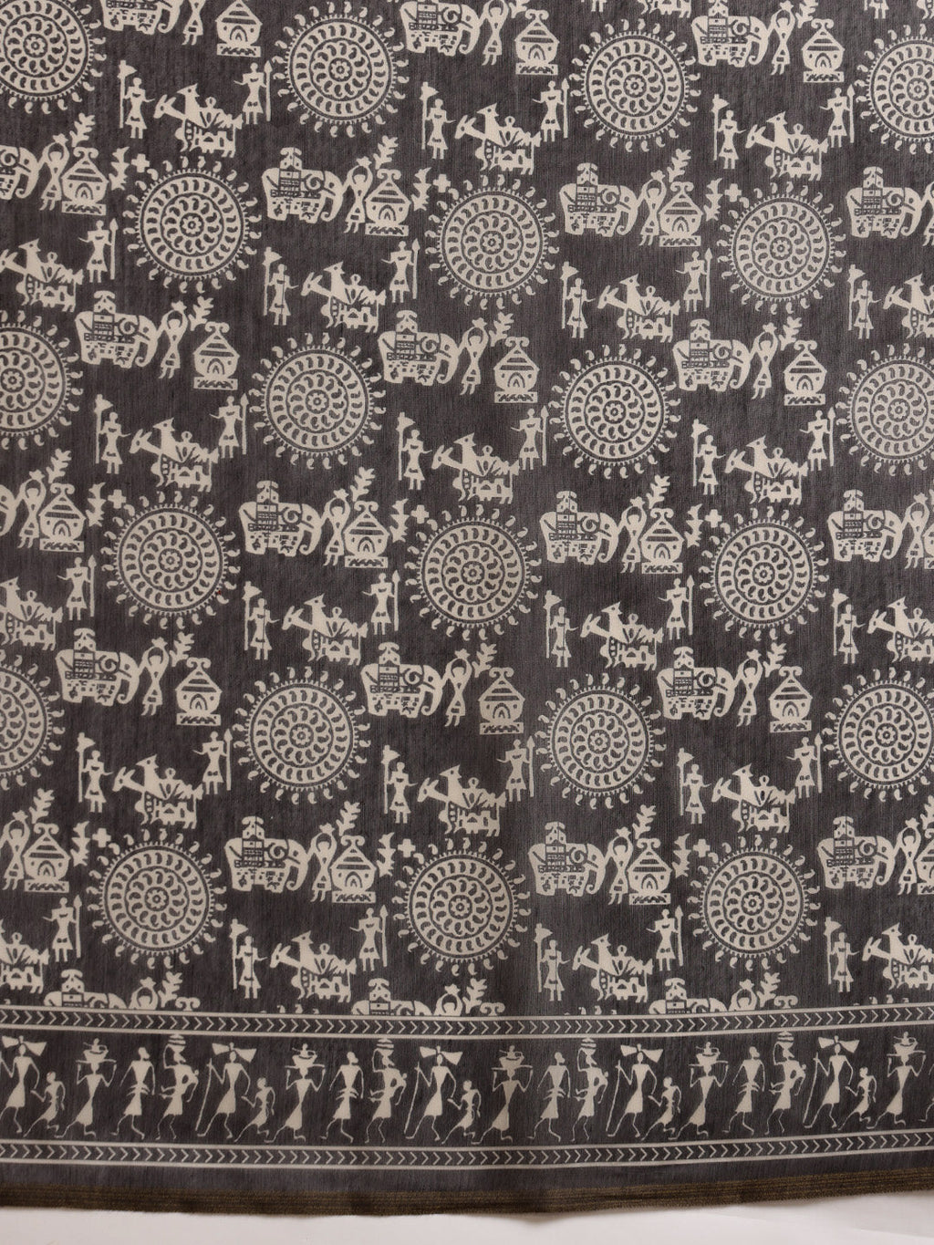 Black Chanderi Cotton Blend Saree with Abstract Digital Print