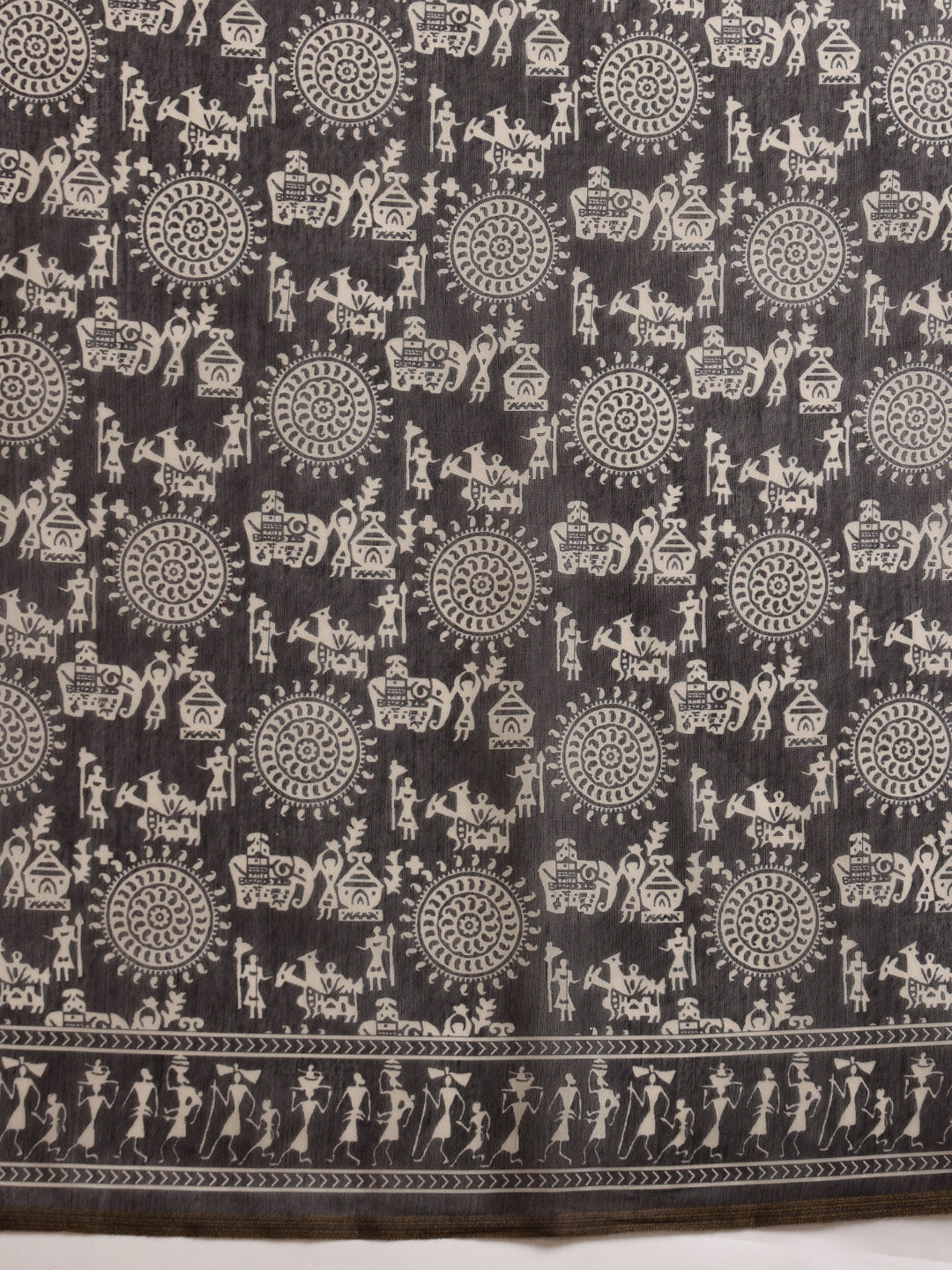 Black Chanderi Cotton Blend Saree with Abstract Digital Print