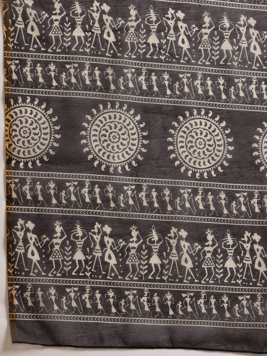 Black Chanderi Cotton Blend Saree with Abstract Digital Print