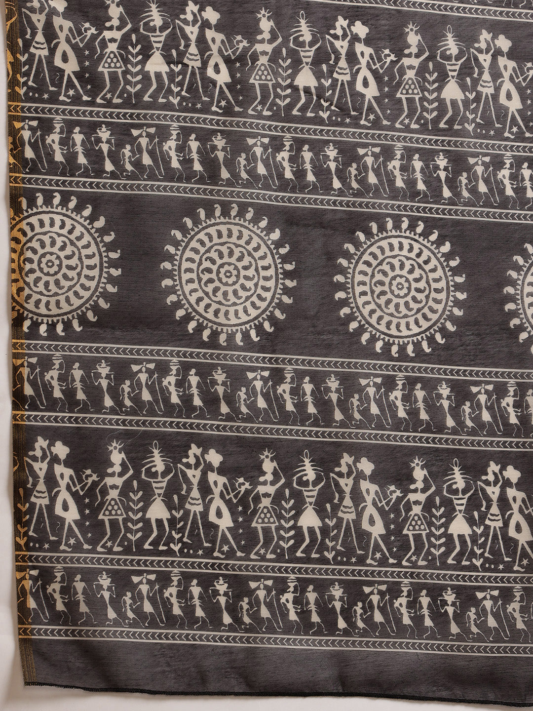 Black Chanderi Cotton Blend Saree with Abstract Digital Print