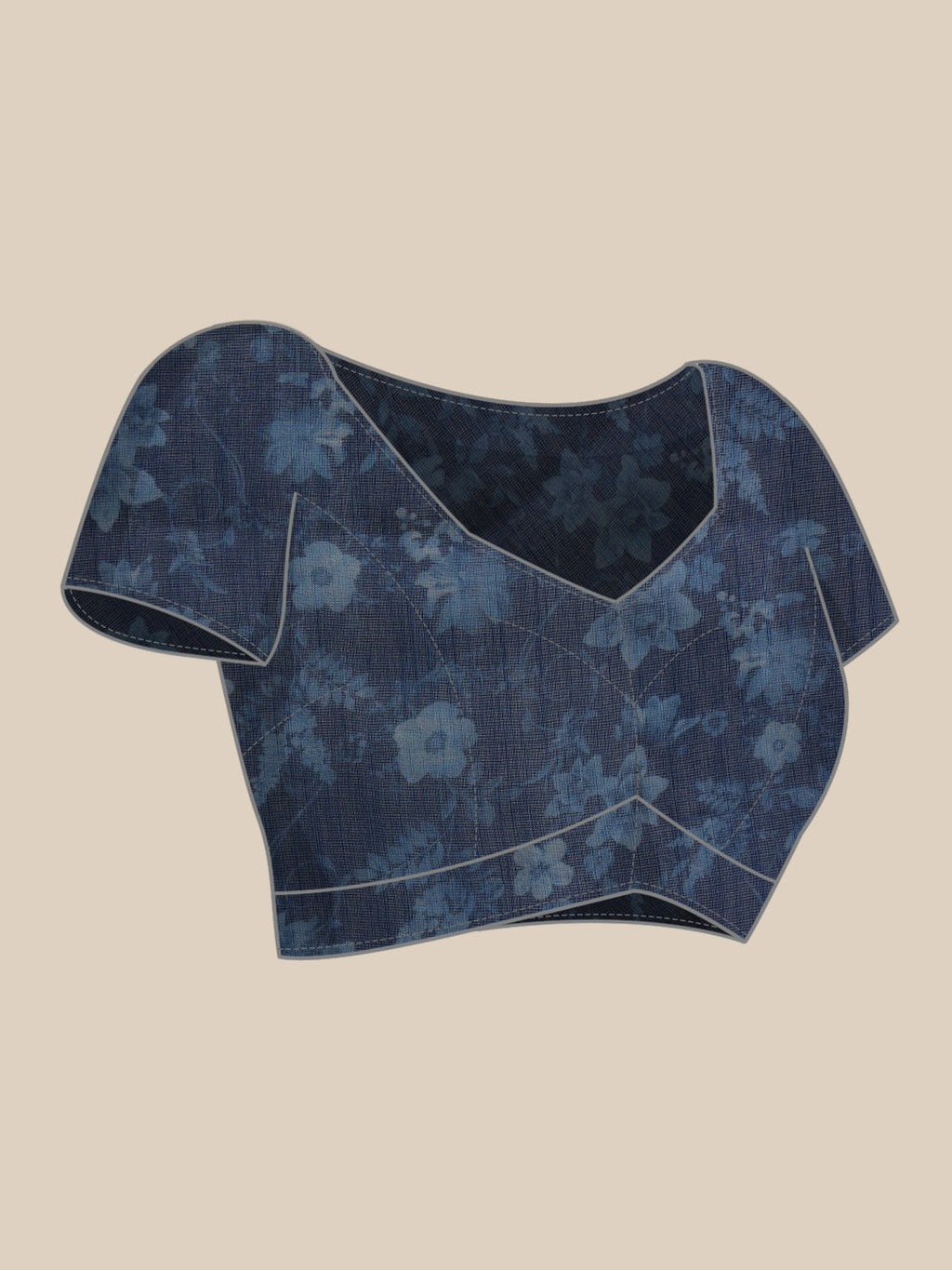 Blue Chanderi Cotton Blend Saree with Floral Digital Print