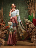 Elegant blue Chanderi cotton blend saree with modern abstract digital print