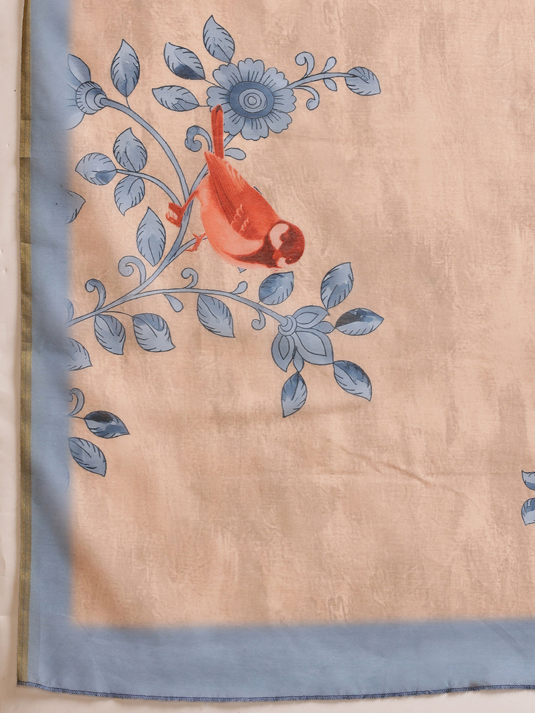 Beige Chanderi Cotton Blend Saree with Floral Digital Print