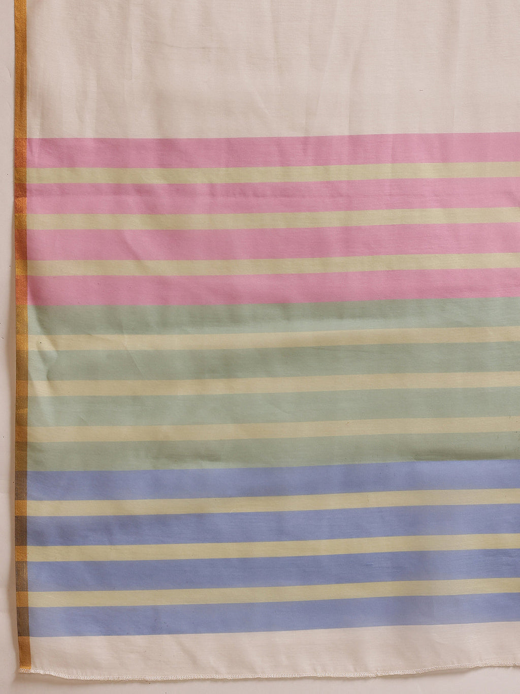White Chanderi Cotton Blend Saree with Striped Digital Print