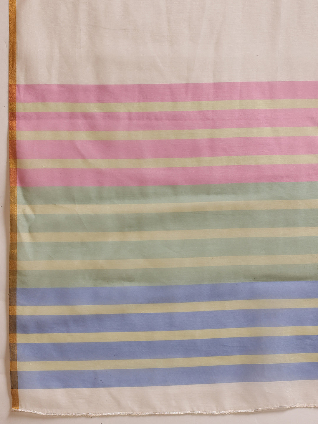 White Chanderi Cotton Blend Saree with Striped Digital Print