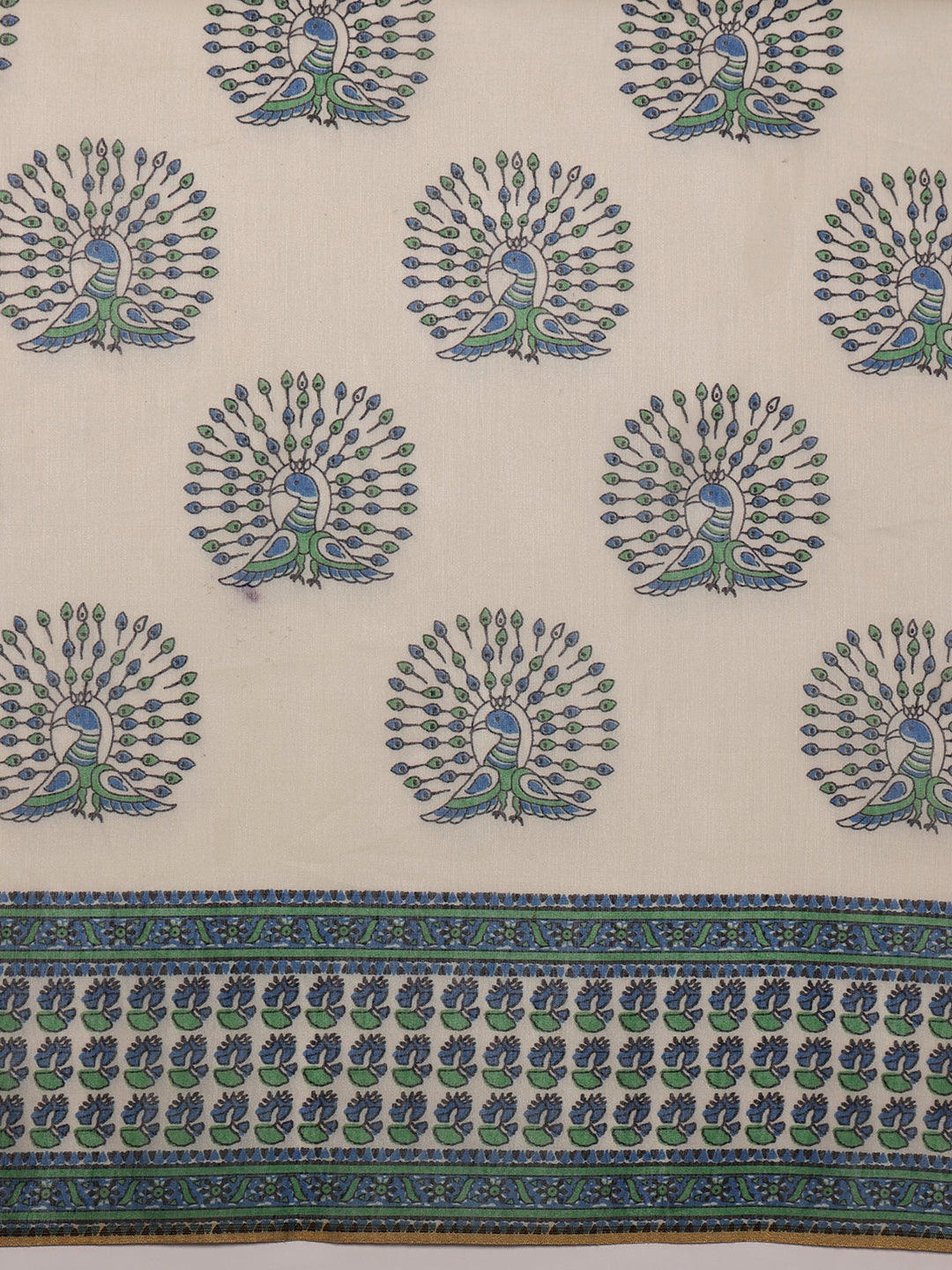 Off White Chanderi Cotton Blend Saree with Abstract Print