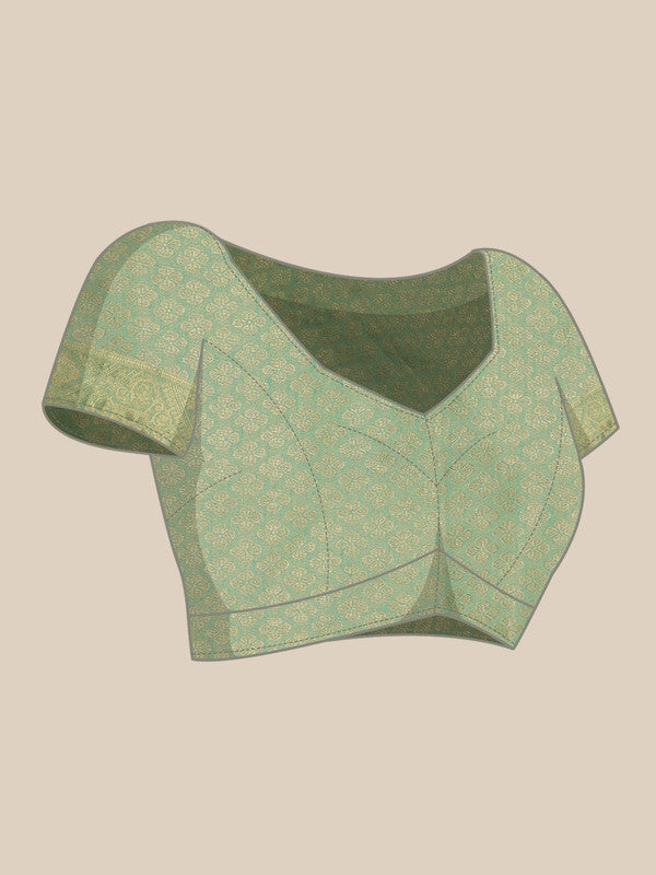 Green Floral Woven Zari Cotton Saree with Unstitched Blouse