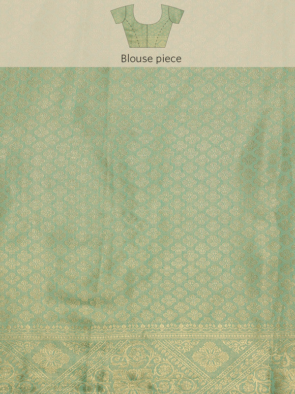 Green Floral Woven Zari Cotton Saree with Unstitched Blouse