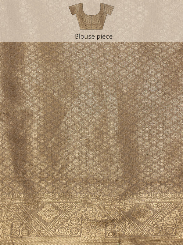 Gray Cotton Saree with Floral Woven Zari Design
