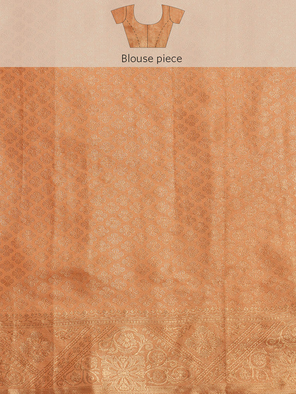 Peach Cotton Woven Zari Design Floral Saree with Unstitched Blouse - Hiral Fashion