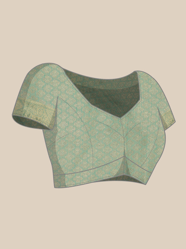 Turquoise Cotton Woven Zari Design Saree with Unstitched Blouse