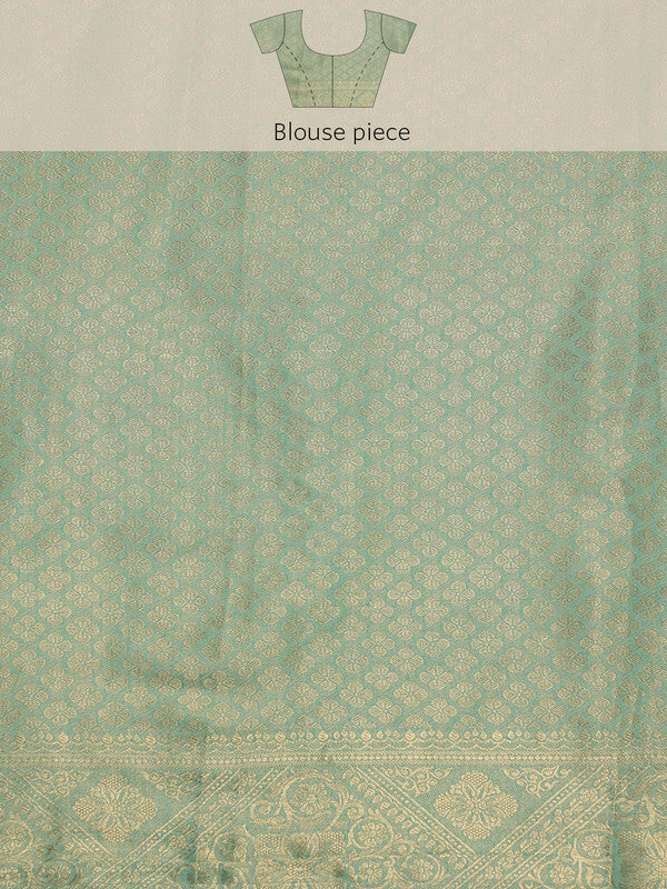 Turquoise Cotton Woven Zari Design Saree with Unstitched Blouse
