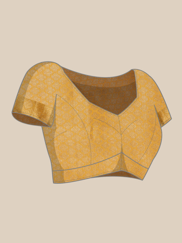 Yellow Floral Woven Zari Cotton Saree with Unstitched Blouse