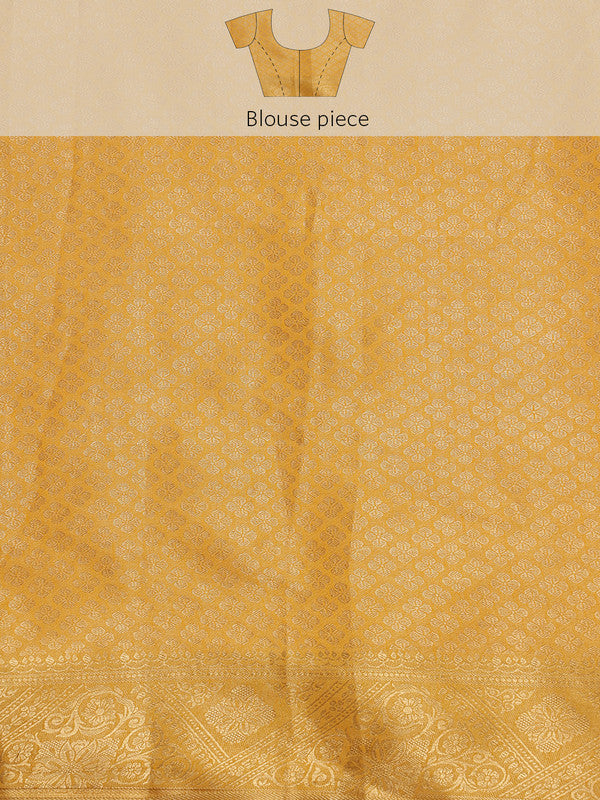 Yellow Floral Woven Zari Cotton Saree with Unstitched Blouse
