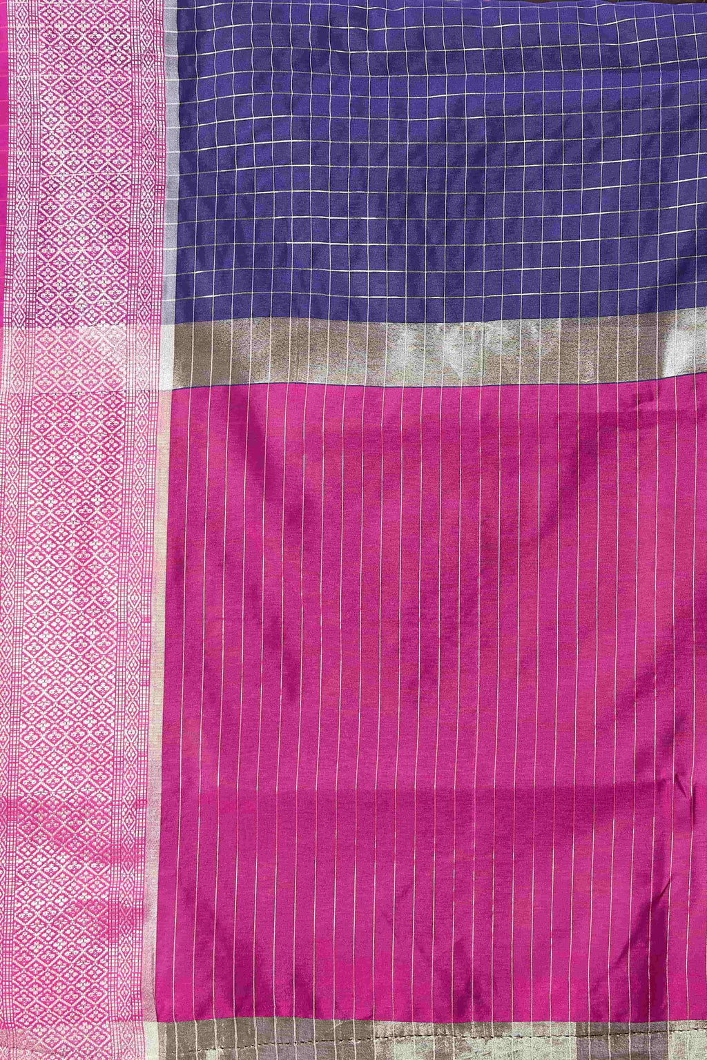 Blue Banarasi Soft Silk Checks Saree with Zari Woven Detail