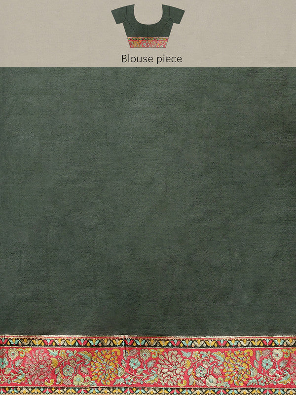 Green Cotton Blend Floral Saree with Thread Work & Blouse