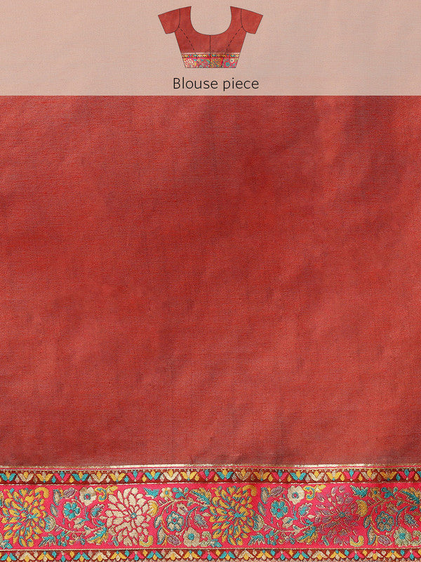 Red Cotton Blend Woven Thread Floral Saree with Unstitched Blouse - Hiral Fashion
