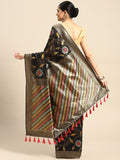 Black Cotton Blend Woven Thread Floral Saree with Unstitched Blouse - Hiral Fashion