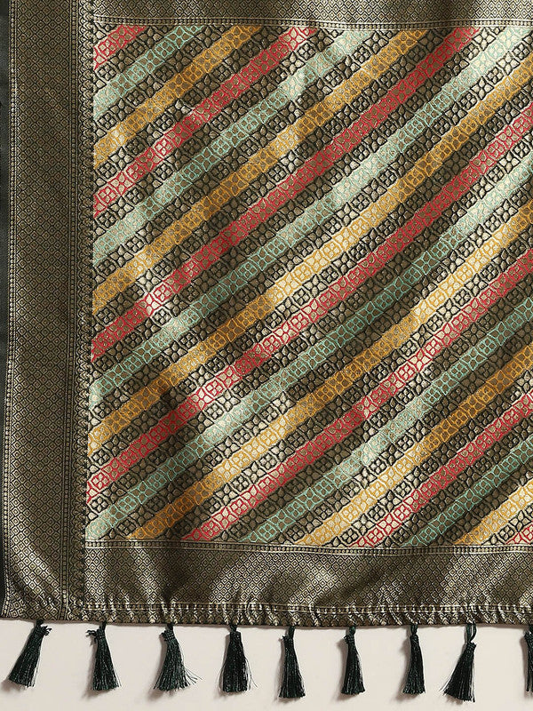 Green Cotton Blend Saree with Woven Thread Floral Design