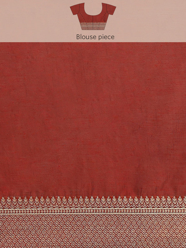 Red Cotton Blend Woven Thread Floral Saree with Blouse