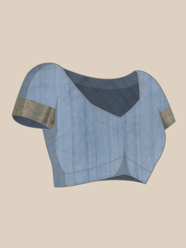 Blue Kota Doria Embroidered Floral Saree with Unstitched Blouse
