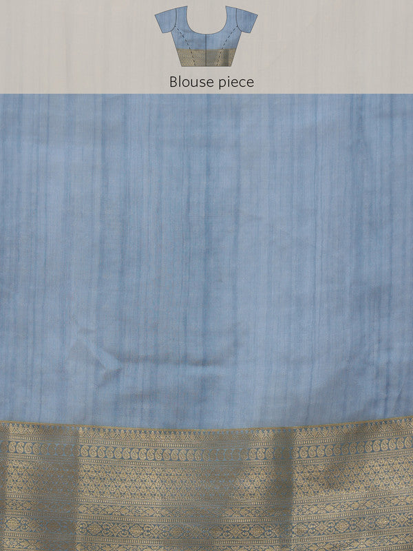 Blue Kota Doria Embroidered Floral Saree with Unstitched Blouse