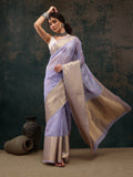 Lavender floral embroidered Kota Doria saree with unstitched blouse