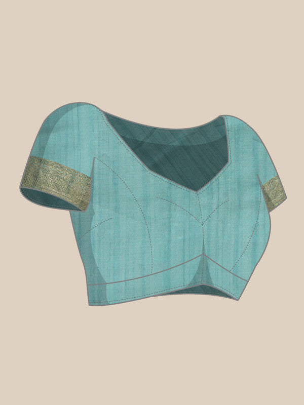 Turquoise Kota Doria Embroidered Saree with Floral Motif