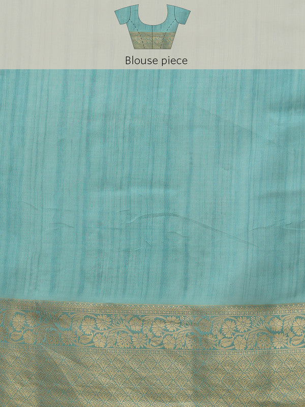 Turquoise Kota Doria Embroidered Saree with Floral Motif
