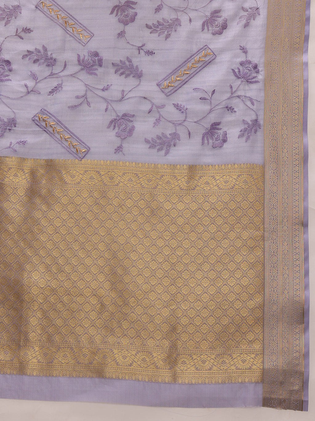 Lavender Kota Doria Saree with Embroidered Floral Motifs