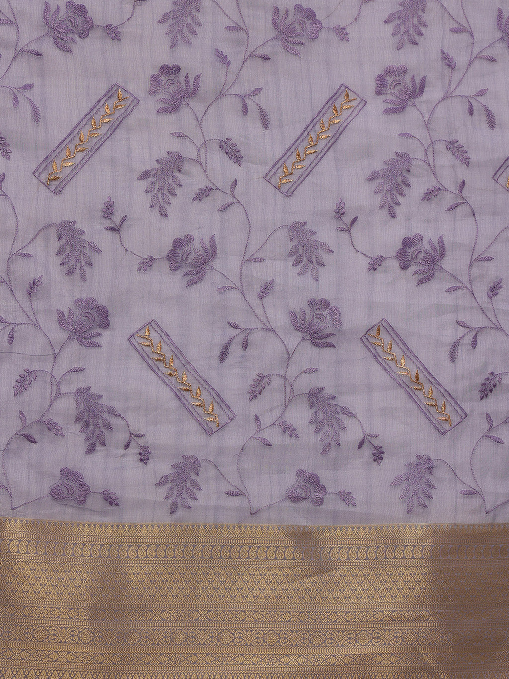 Lavender Kota Doria Saree with Embroidered Floral Motifs