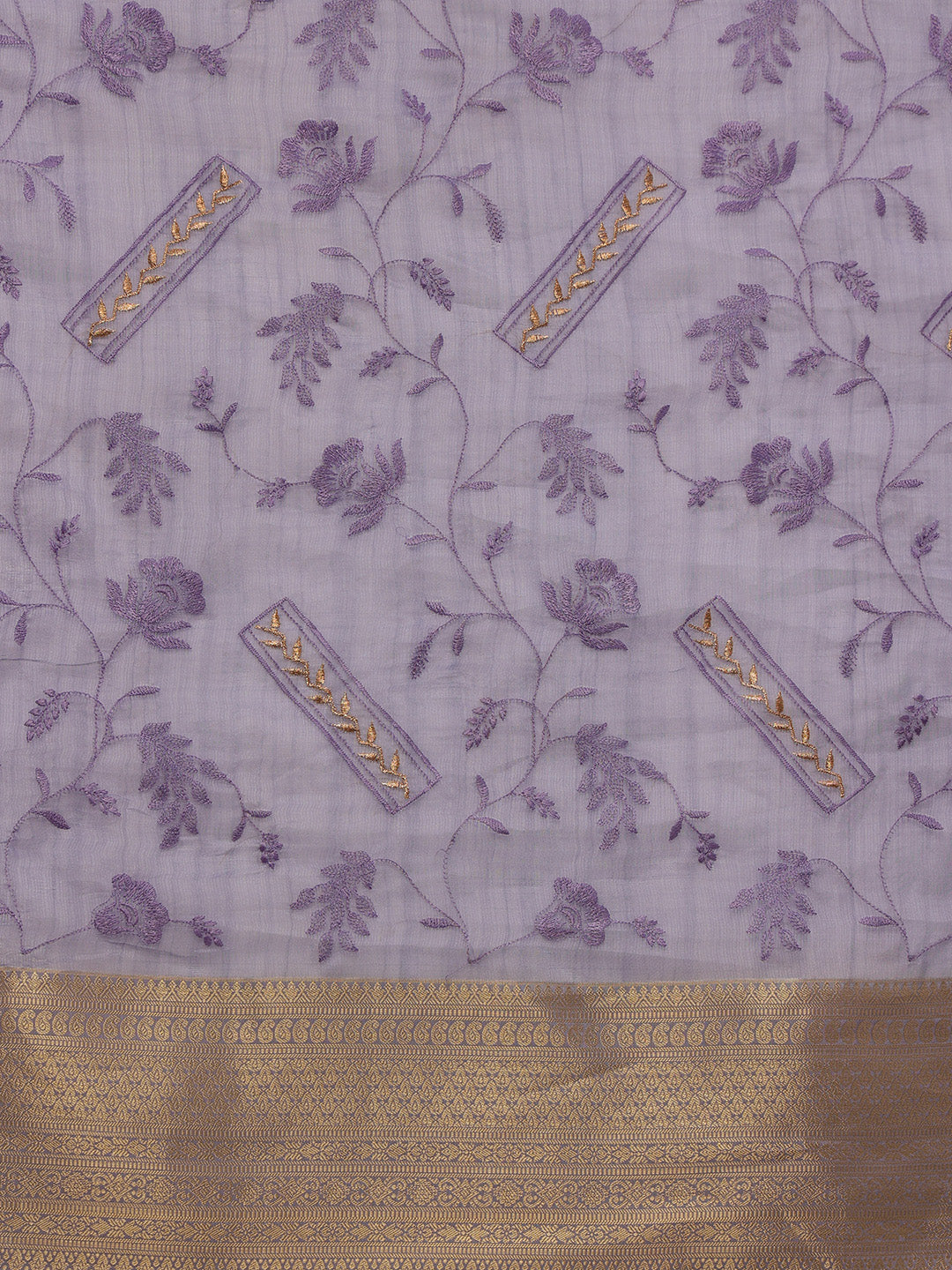 Lavender Kota Doria Saree with Embroidered Floral Motifs
