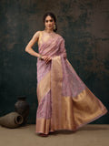 Pink Kota Doria saree with intricate floral embroidery and matching unstitched blouse fabric