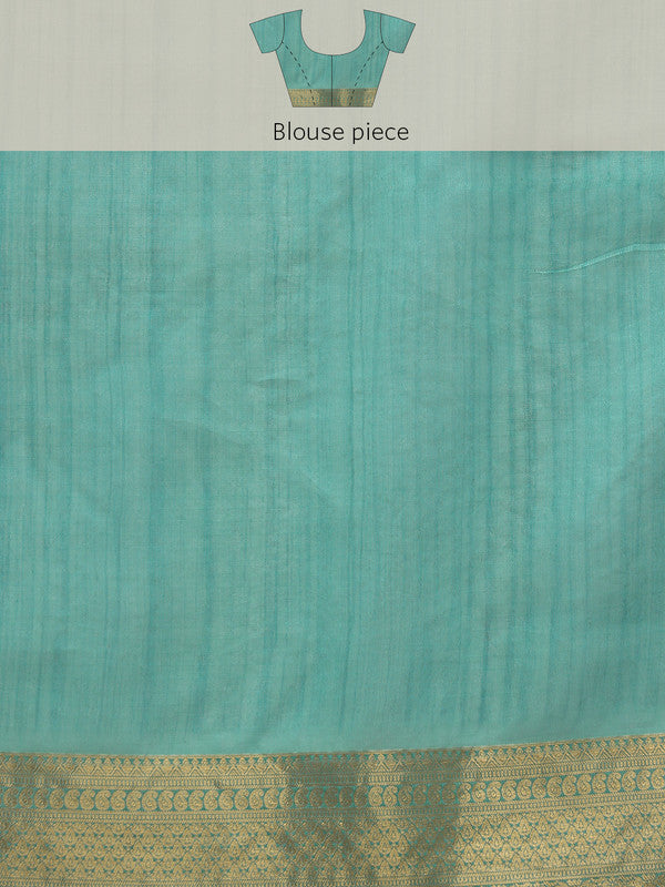 Turquoise Kota Doria Embroidered Floral Saree, Unstitched Blouse