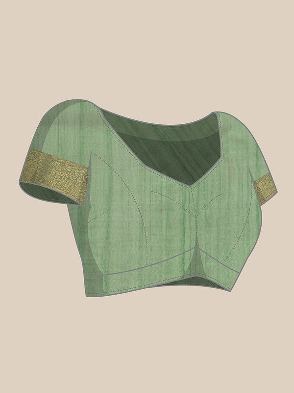 Green Kota Doria Floral Embroidered Saree with Unstitched Blouse