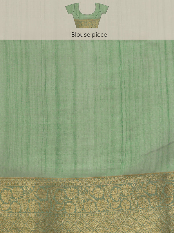 Green Kota Doria Floral Embroidered Saree with Unstitched Blouse