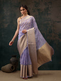 Lavender Kota Doria saree with floral embroidery and unstitched blouse piece