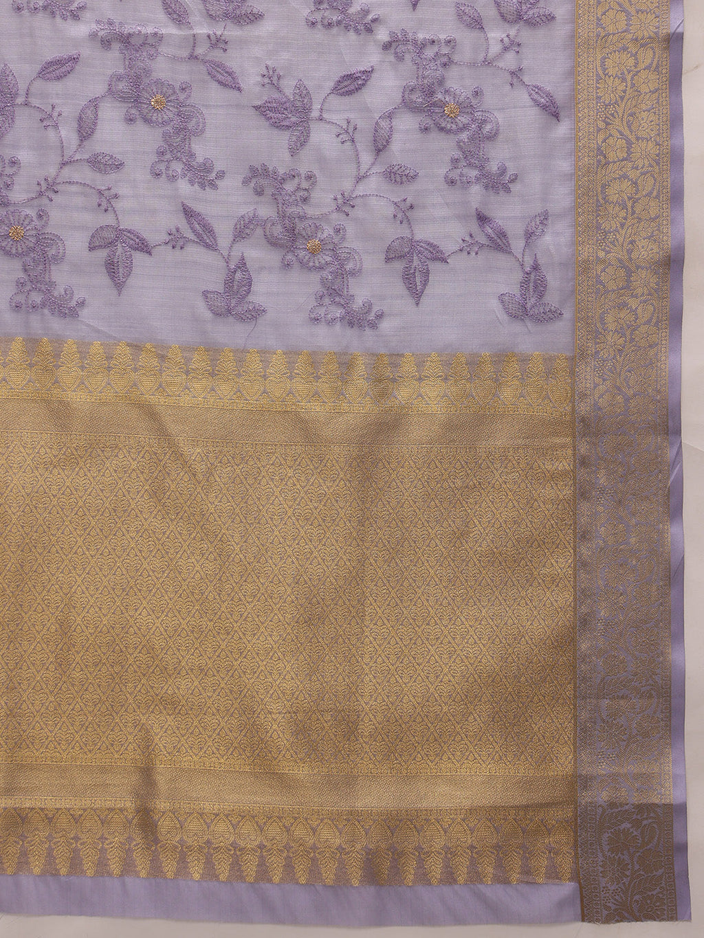 Lavender Kota Doria Embroidered Floral Saree & Blouse Piece