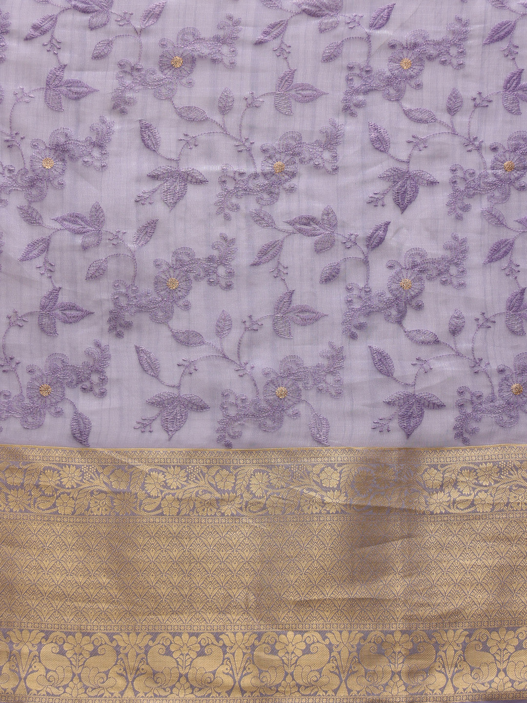 Lavender Kota Doria Embroidered Floral Saree & Blouse Piece