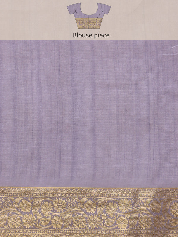 Lavender Kota Doria Embroidered Floral Saree & Blouse Piece